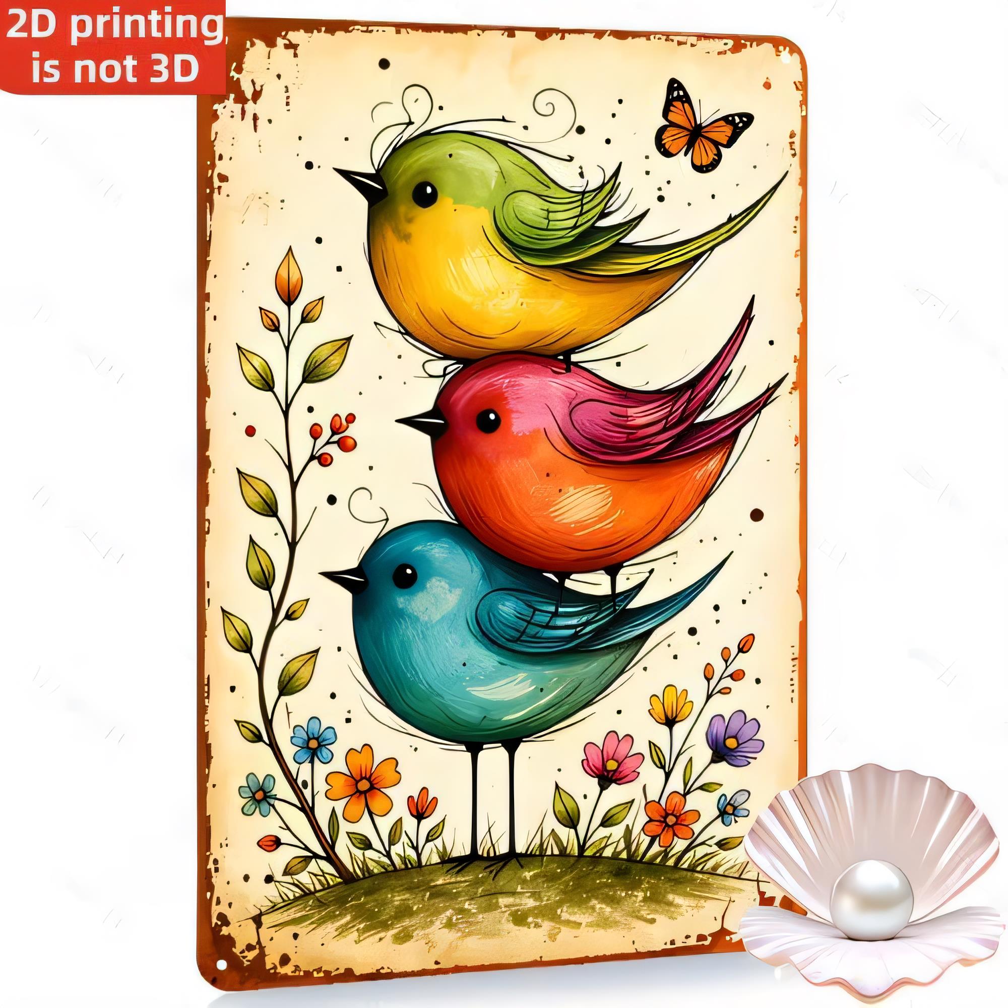 Home Bar Set - Tin Sign Birds Set 3 Colorful